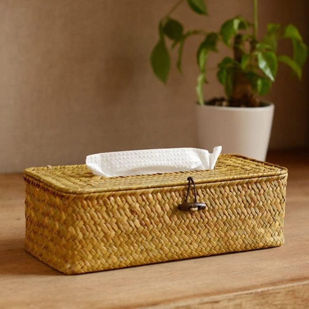 Seagrass Tissue Box Cover Rectangular Woven Napkin Holder Decorative for Bathroo - Picture 3 of 4